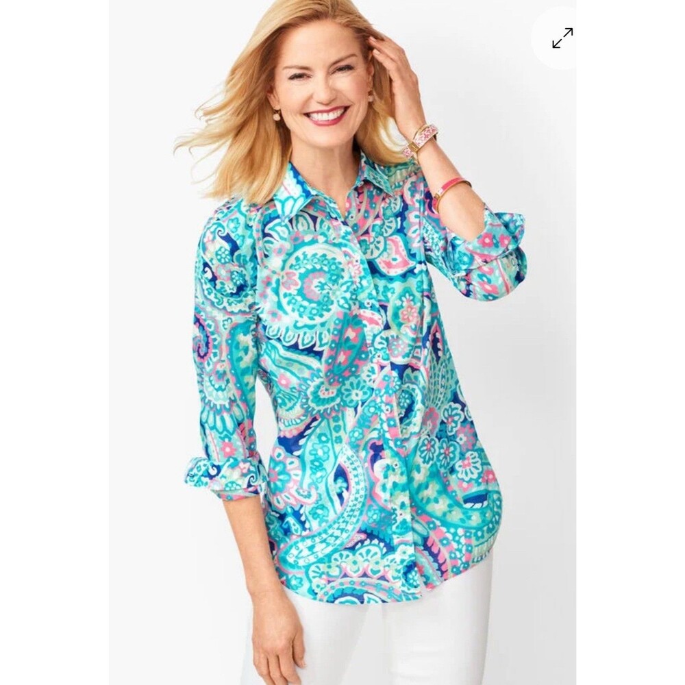 Talbots Classic Cotton Button Up Shirt Layered Paisley Size Medium Lightweight